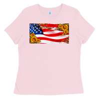 Bubblegum Pink usa flag and sunflower license plate Ladies Tee - HRA Design Shop