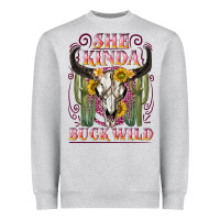 Heather Grey she kinda buck wild with bull skull Heavyweight Sweatshirt - NancyCooperArtShop
