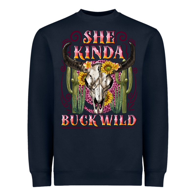 She Kinda Buck Wild With Bull Skull Heavyweight Sweatshirt by NancyCooperArtShop | Teevron