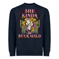 Navy she kinda buck wild with bull skull Heavyweight Sweatshirt - NancyCooperArtShop