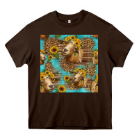 Chocolate Brown goat sunflowers seamless pattern Heavy Core Tee - HRA Design Shop