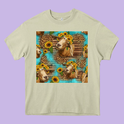 Goat Sunflowers Seamless Pattern Heavy Core Tee Designed By Hra Design Shop