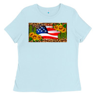 Baby Blue usa flag and cactus license plate Ladies Tee - HRA Design Shop