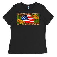 Black usa flag and cactus license plate Ladies Tee - HRA Design Shop