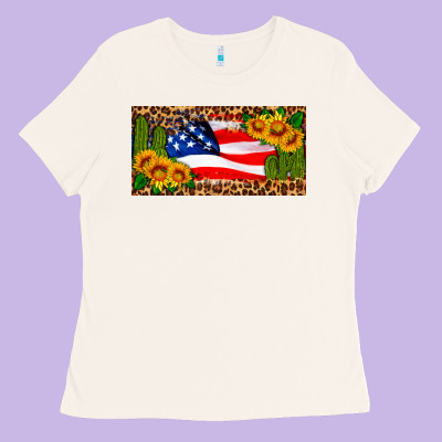 Usa Flag And Cactus License Plate Ladies Tee Designed By Hra Design Shop
