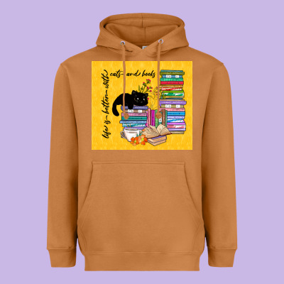 Life Is Better With Cats And Books Heavyweight Hoodie Designed By Tumblerdesignbyshophia