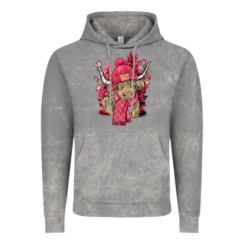 Pink Winter Long Haired Cow Vintage Hoodie by NancyCooperArtShop | Teevron