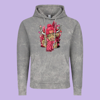 Pink Winter Long Haired Cow Vintage Hoodie Designed By Nancycooperartshop
