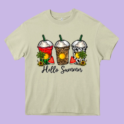 Hello Summer Heavy Core Tee Designed By Cowhidedigitalart