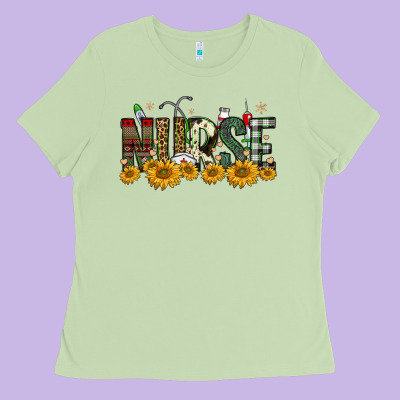 Christmas Nurse Sunflower Ladies Tee Designed By Fadigitalartstudio