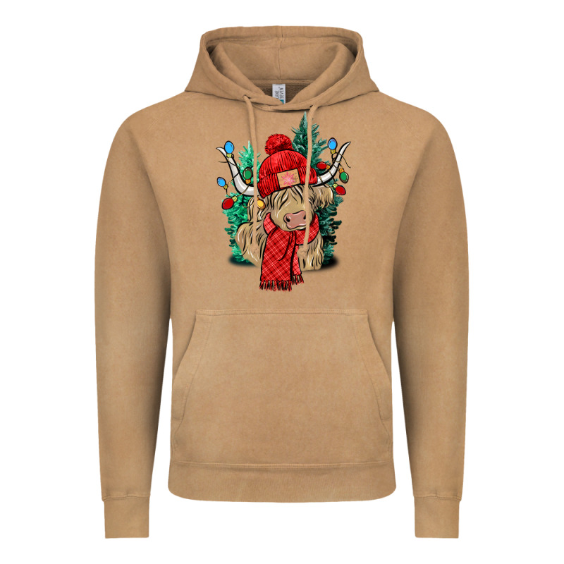 Red Christmas Long Haired Cow Vintage Hoodie by NancyCooperArtShop | Teevron