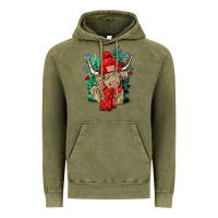 Vintage Olive Red Christmas long haired Cow Vintage Hoodie - NancyCooperArtShop