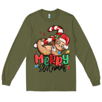 Army Green merry slothmas Long Sleeve Tee - MaliasSmallBusiness