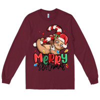 Burgundy merry slothmas Long Sleeve Tee - MaliasSmallBusiness