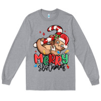 Heather Grey merry slothmas Long Sleeve Tee - MaliasSmallBusiness