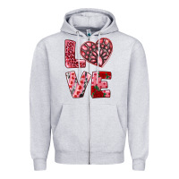 Heather Grey love  with pink gemstone Zipper Hoodie - RanaPortraitStore