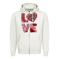 Oatmeal Heather love  with pink gemstone Zipper Hoodie - RanaPortraitStore