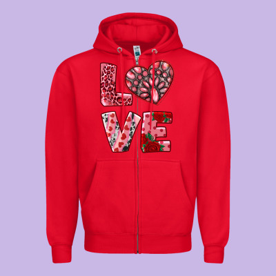 Love  With Pink Gemstone Zipper Hoodie Designed By Ranaportraitstore