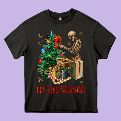 Skeleton Tis The Season Heavy Core Tee Designed By Fadigitalartstudio