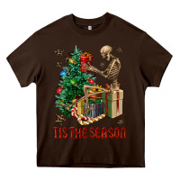 Chocolate Brown Skeleton tis the season Heavy Core Tee - FaDigitalArtStudio
