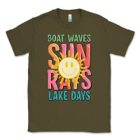 Army Green boat waves sun rays lake days Classic Tee - JahusDesignShop