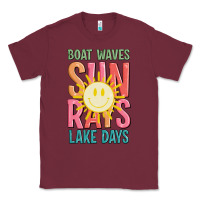 Burgundy boat waves sun rays lake days Classic Tee - JahusDesignShop