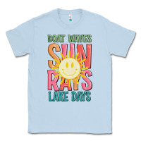 Dusty Blue boat waves sun rays lake days Classic Tee - JahusDesignShop