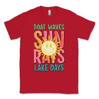 Red boat waves sun rays lake days Classic Tee - JahusDesignShop