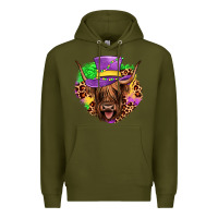 Army Green highland cow mardi gras Premium Hoodie - JahusDesignShop