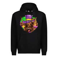 Black highland cow mardi gras Premium Hoodie - JahusDesignShop