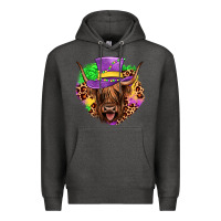 Charcoal Heather highland cow mardi gras Premium Hoodie - JahusDesignShop