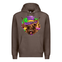 Coffee highland cow mardi gras Premium Hoodie - JahusDesignShop