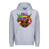 Heather Grey highland cow mardi gras Premium Hoodie - JahusDesignShop