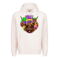 Pale Pink highland cow mardi gras Premium Hoodie - JahusDesignShop