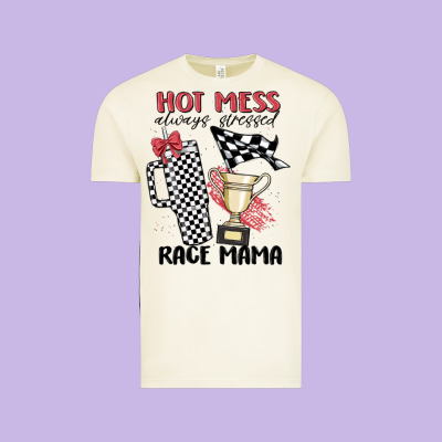 Hot Mess Always Stressed Race Mama Vintage Tee Designed By Maliassmallbusiness