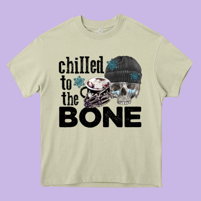 Chilled To The Bone Skull Winter Heavy Core Tee Designed By Fadigitalartstudio