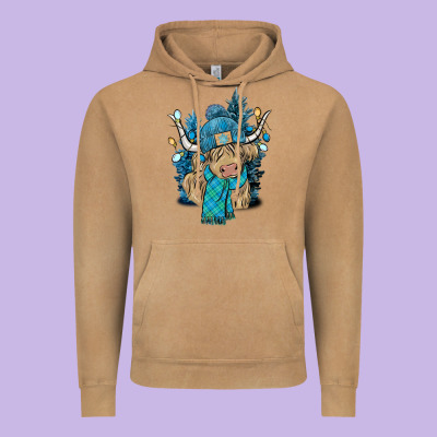 Winter Long Haired Cow Vintage Hoodie Designed By Nancycooperartshop