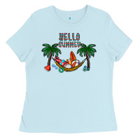 Baby Blue hello summer Ladies Tee - CowhideDigitalArt