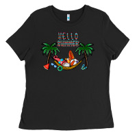 Black hello summer Ladies Tee - CowhideDigitalArt