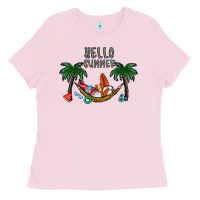 Bubblegum Pink hello summer Ladies Tee - CowhideDigitalArt