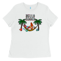 White hello summer Ladies Tee - CowhideDigitalArt