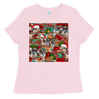 Bubblegum Pink christmas pig  aztec Ladies Tee - FaDigitalArtStudio