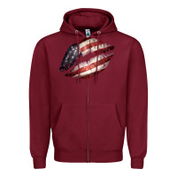 Burgundy American Flag Lips Zipper Hoodie - Bettercallsaul