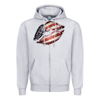 Heather Grey American Flag Lips Zipper Hoodie - Bettercallsaul