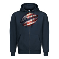 Navy American Flag Lips Zipper Hoodie - Bettercallsaul