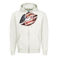 Oatmeal Heather American Flag Lips Zipper Hoodie - Bettercallsaul