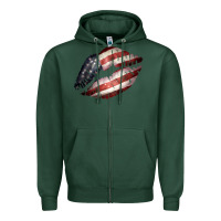 Sports Green American Flag Lips Zipper Hoodie - Bettercallsaul