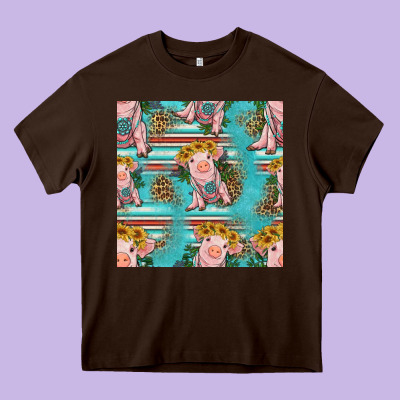 Turquoise Baby Pig Seamless Pattern Heavy Core Tee Designed By Hra Design Shop