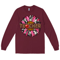 Burgundy western teacher sunflower Long Sleeve Tee - NancyCooperArtShop