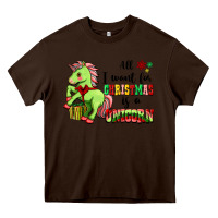 Chocolate Brown All I Want For Christmas Is A Unicorn Heavy Core Tee - FaDigitalArtStudio